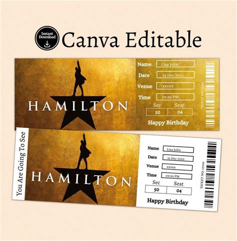 Hamilton Musical Printable Broadway Surprise Ticket, Fake Hamilton ...