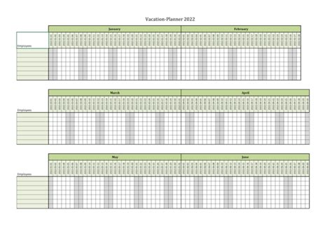 Employee Vacation Calendar Template 2022 - Printable Word Searches