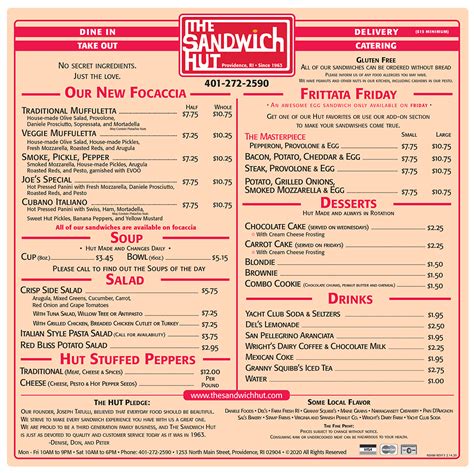 Daily Menu – The Sandwich Hut Since 1963