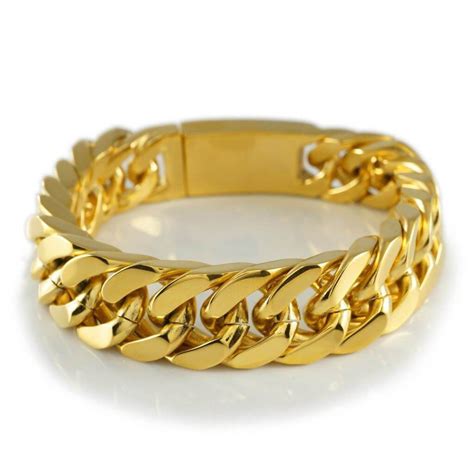 18K 14mm Gold Cuban Link Bracelet Stainless Steel – Niv's Bling