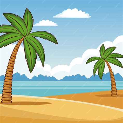 Hermosos paisajes de playa coloridos dibujos animados | Vector Premium