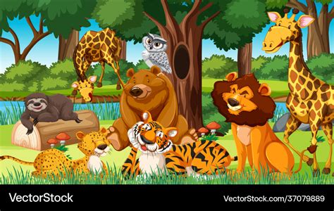 Wild animals in jungle Royalty Free Vector Image