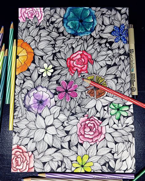 Flower and colour with some doodling.😁 #doodle#art#flower#doodleart# ...