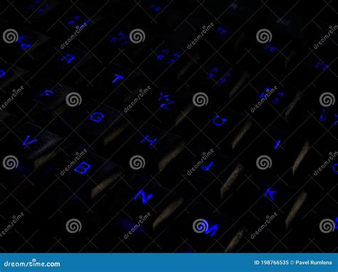 Keys on the Keyboard Backlit in Blue in the Dark Stock Image - Image of ...