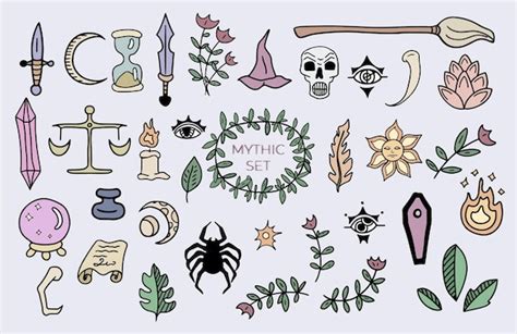 Premium Vector | Set of illustrations of myphic and mystical icons for ...