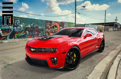 Red Chevy Camaro ZL1 on Black Custom Wheels by Exclusive Motoring ...