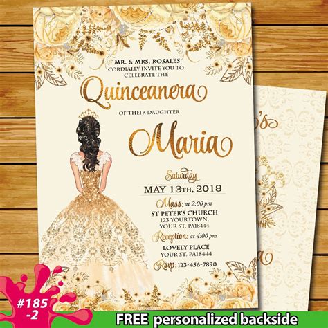 Quinceañera gold Fiesta invitation sweet 16 gold Quince, Quinceanera ...