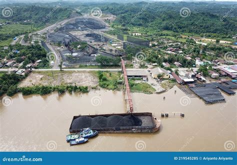 Loading Coal Onto the Barge from the Stock Pile, Aerial View Editorial ...