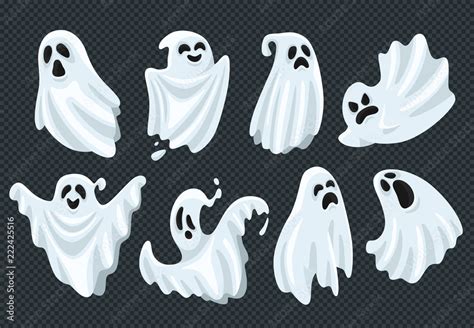 Spooky halloween ghost. Fly phantom spirit with scary face. Ghostly ...