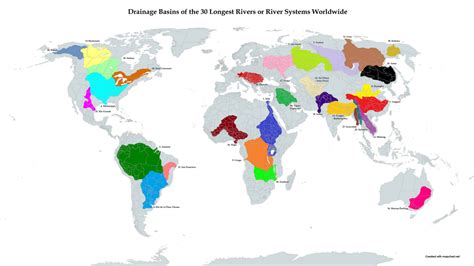 Drainage basins of the world's longest rivers - Vivid Maps