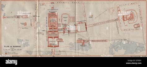 KARNAK TEMPLE COMPLEX ground plan. Egypt. BAEDEKER, 1914 antique map ...