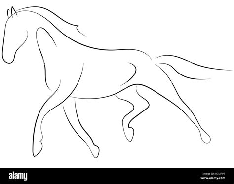 Black line horse on white background. Running horse sketch style ...