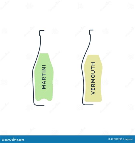 Bottle Martini and Vermouth in Linear Style on White Background. Black ...