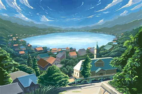 Anime Scenery, sakura, art, anime, village, orginal, scenery, HD ...