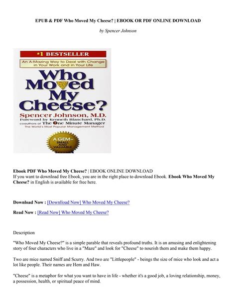 [PDF Download] Who Moved My Cheese? - Spencer Johnson by AubreyHale - Issuu