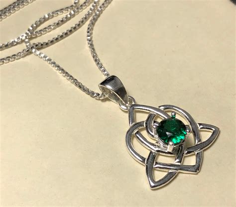 Celtic Sisters Knot Emerald Necklace in Sterling Silver, Irish Necklace ...