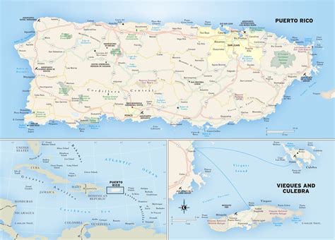 Large detailed map of Puerto Rico with roads, cities, national parks ...