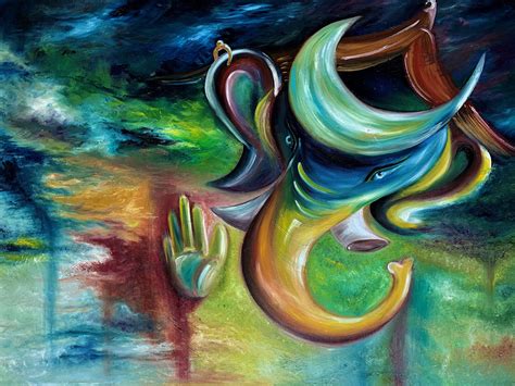 Ganesha Abstract Oil Painting: Multi-color Wall art | Etsy