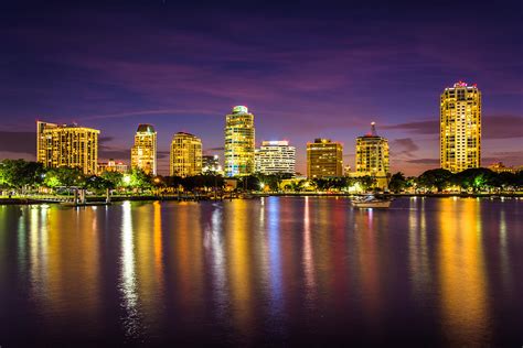 The Skyline At Night Seen From Spa Beach Park In Saint Petersburg ...