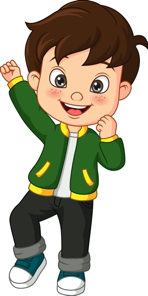 niño feliz de dibujos animados en chaqueta verde | Imagenes de niños ...