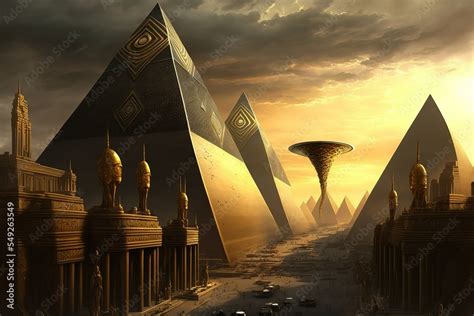 Futuristic Egypt. Sci-fi. Pyramid. Golden futuristic city. concept art ...