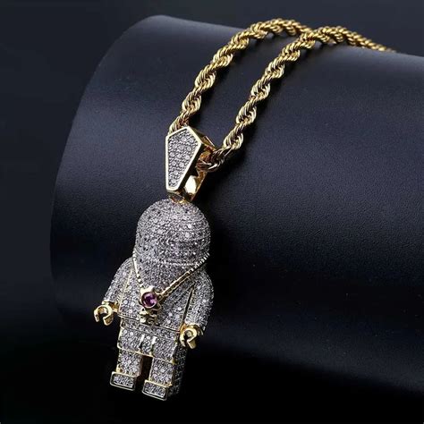 Hip Hop Jewelry Zircon Astronaut Iced Out Cool Mens Pendant Necklace ...