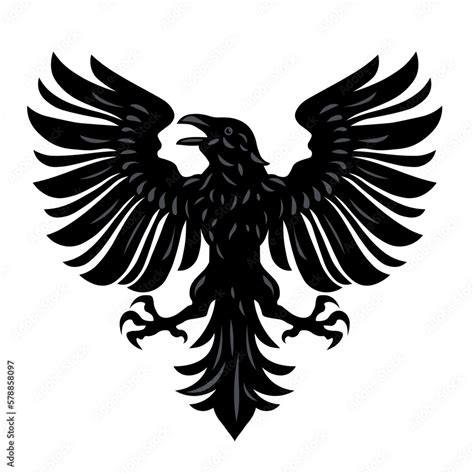 Heraldic raven crow. Symbol, sign, icon, silhouette, tattoo. Isolated ...