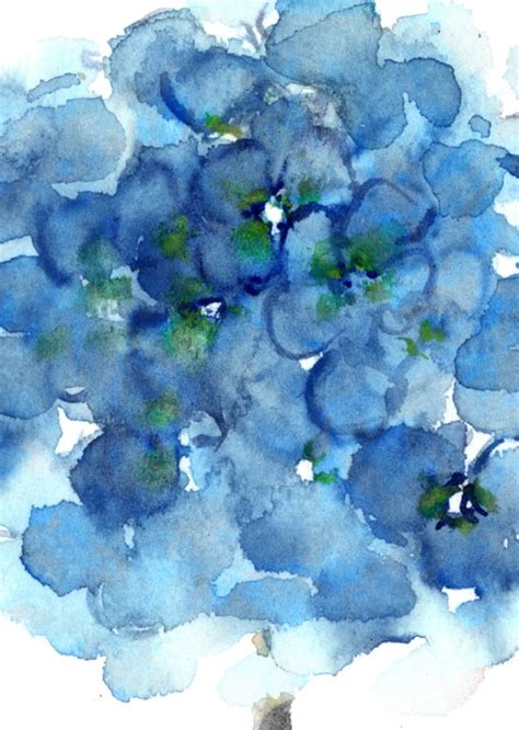 Blue Hydrangea Set of 3 Watercolor Painting Abstract Flowers | Etsy