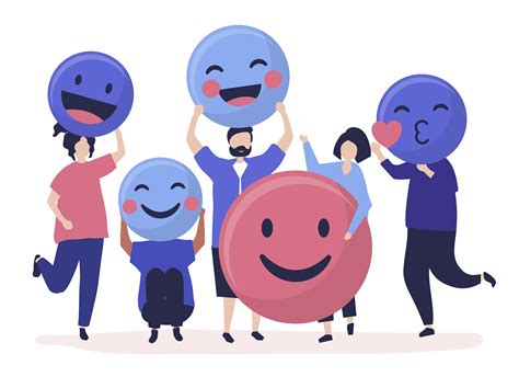 Characters of people holding positive emoticons illustration - Download ...