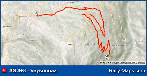 SS 3+8 - Veysonnaz stage map | Rallye International du Valais 2016 🌍 ...