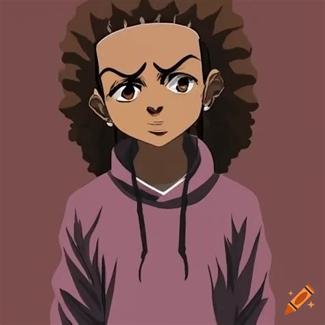 Please create a cartoon character like the boondocks with brown skin ...