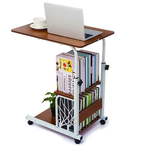 Adjustable Height Mobile Laptop Desk,Rolling Laptop Cart with 2 Tier ...