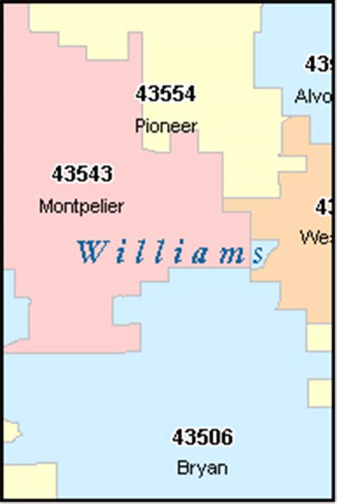 WILLIAMS County, Ohio Digital ZIP Code Map