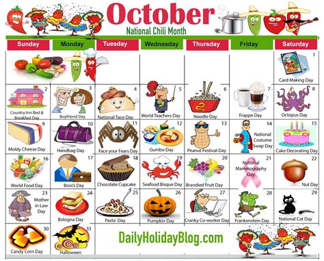 oct-calendar-2016 | Holiday calendar, Weird holidays, National days