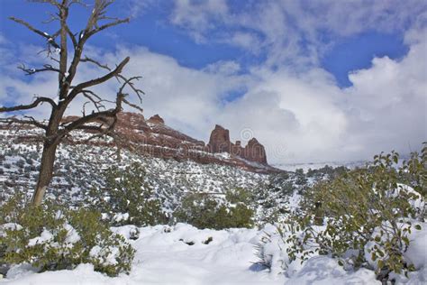 Snow in Sedona stock image. Image of geologic, trees - 23941783