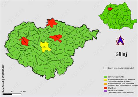 Vector map of the administrative divisions of Salaj county with ...