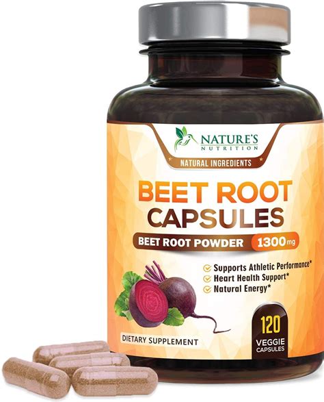 Nature's Nutrition Organic Beet Root Capsules, 1300mg Per Serving, 120 ...