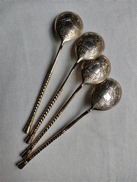 Antique Russian Empire Sterling Silver Tea Spoons Set of 4 Engraved ...