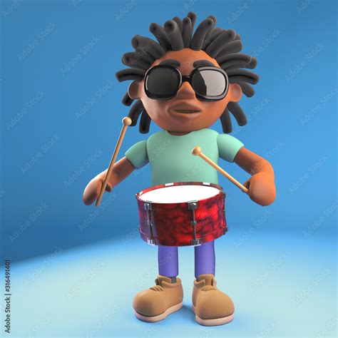 3d cartoon black man with dreadlocks playing the drums, 3d illustration ...