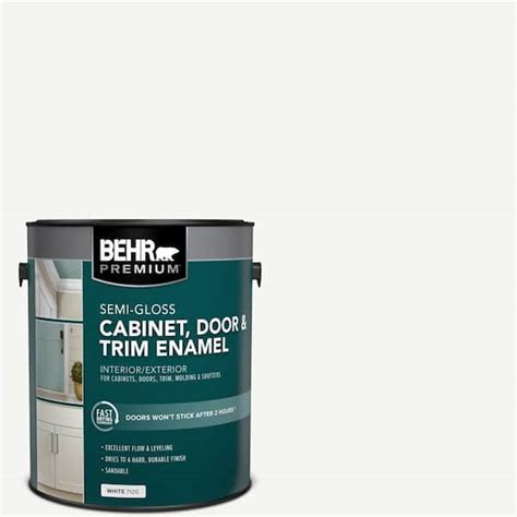 BEHR PREMIUM 1 gal. White Semi-Gloss Enamel Interior/Exterior Cabinet ...