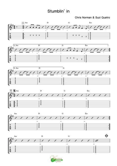 Norman & Quatro - Stumblin'in by 빈사마기타나라 tab Sheet Music