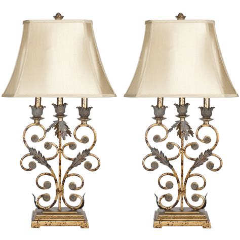 Safavieh Gold Wrought Iron Table Lamps with Beige Shades