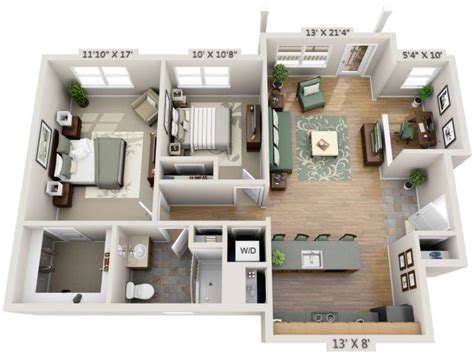 2 Bedroom House Plans Designs 3D luxury | Apartment floor plans ...