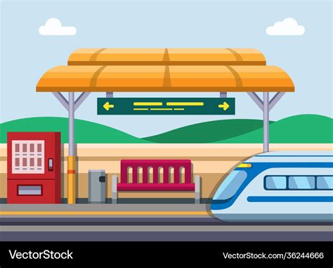 Train station concept in cartoon flat Royalty Free Vector