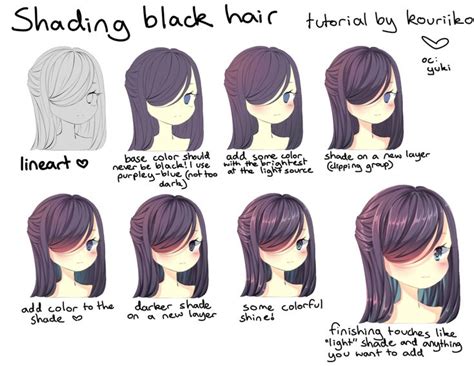 shading black hair by kouriiko | Drawing hair tutorial, Manga hair ...