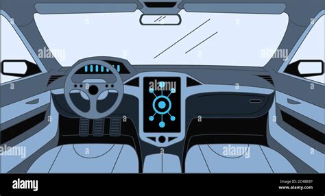 Car interior vector cartoon outline illustration. Driver view with big ...