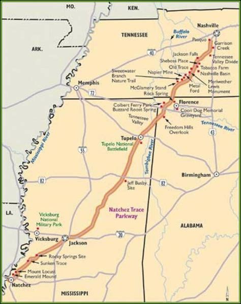 Natchez Trace Parkway Map With Mile Markers Map : Resume Examples