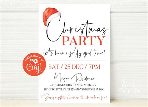 EDITABLE Christmas Party Invitation, Party Announcement, Christmas Hat ...