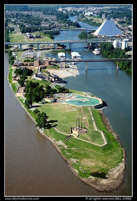 Aerial of Mud Island next to the Mississippi River.Mud Island. Memphis ...