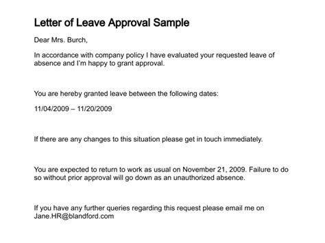 Leave Approval Letter Writing Professional Letters Template Update Credit